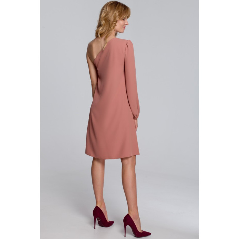 K081 Sukienka na jedno ramię - różana