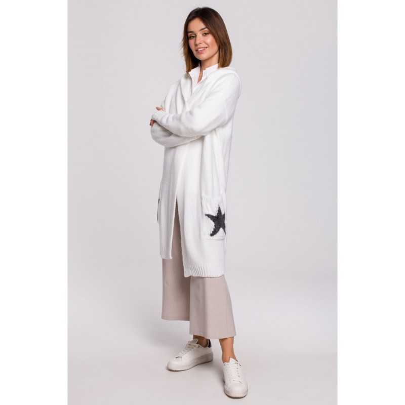 BK063 Kardigan z motywem gwiazdy - biały