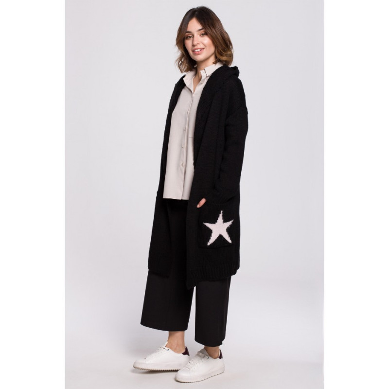 BK063 Kardigan z motywem gwiazdy - czarno-pudrowy