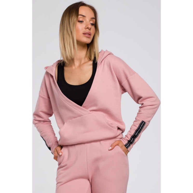 M552 Bluza z kieszenią kangurek i kapturem - pudrowa