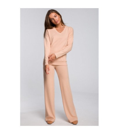 S246 Sweterek z dekoltem v - beżowy