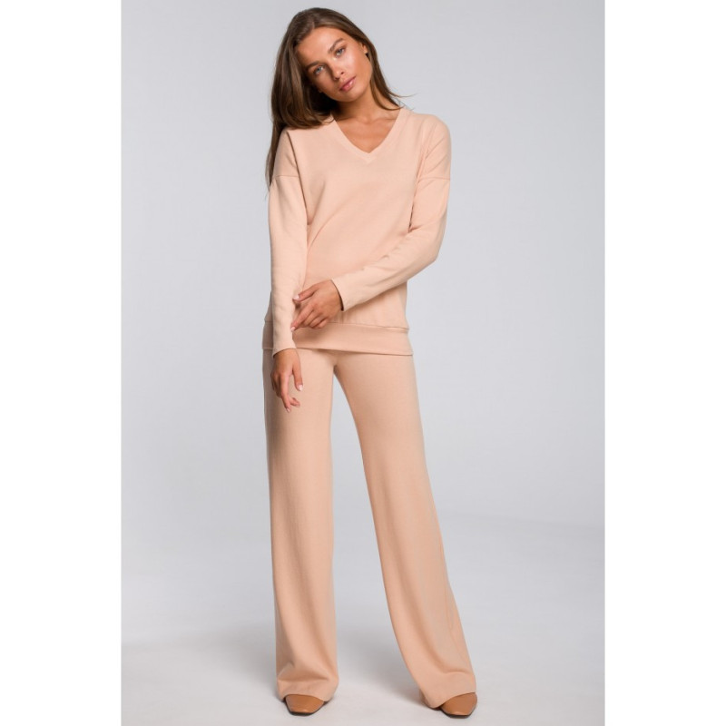 S246 Sweterek z dekoltem v - beżowy