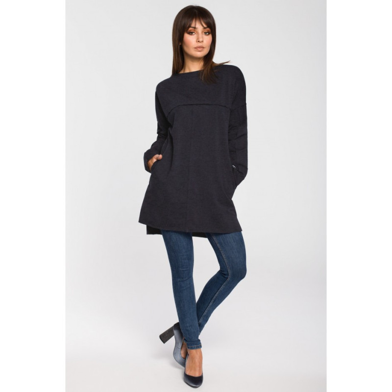 B059 Tunika oversize z przeszyciami - grafitowy