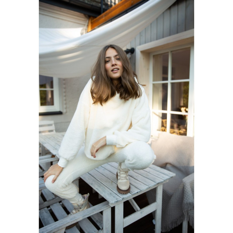 LA003 Pluszowa bluza z kapturem - ecru