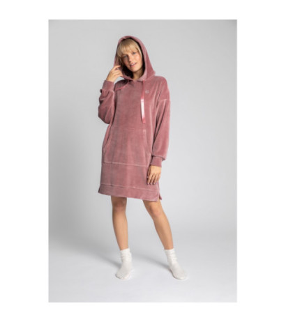 LA010 Welurowa sukienka z kapturem - brudny róż