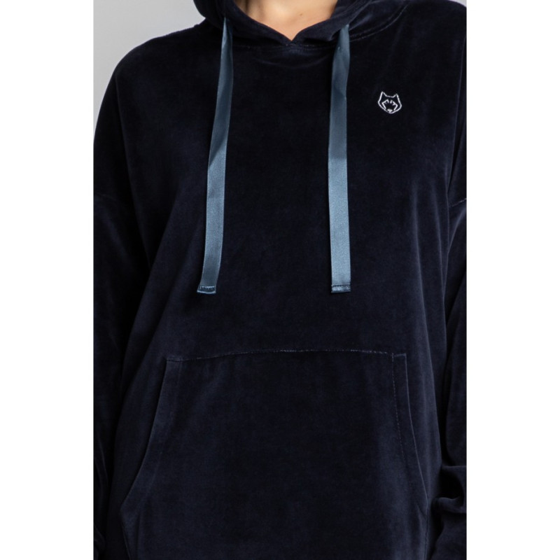 LA010 Welurowa sukienka z kapturem - granatowa