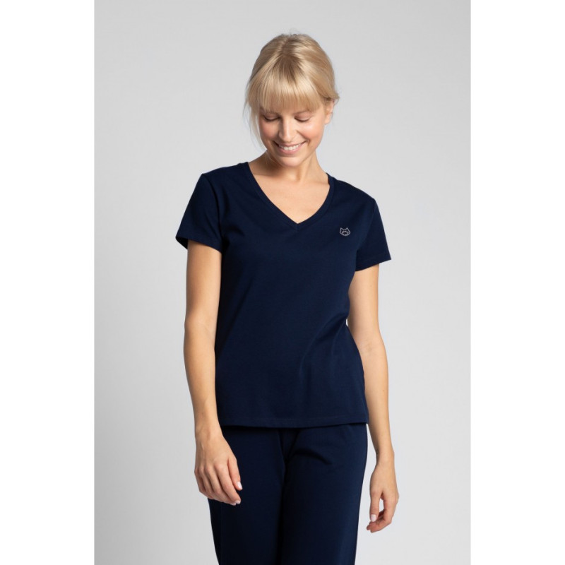 LA014 T-shirt do spania z dekoltem w serek - granatowy