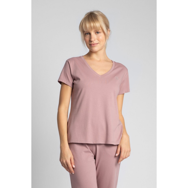 LA014 T-shirt do spania z dekoltem w serek - wrzosowy