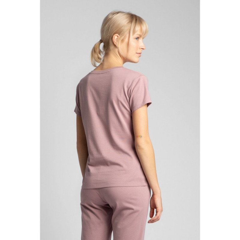 LA014 T-shirt do spania z dekoltem w serek - wrzosowy