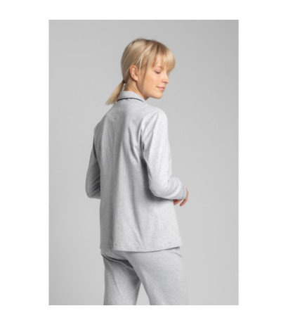 LA019 Bawełniana koszula od piżamy z kołnierzykiem - popielata