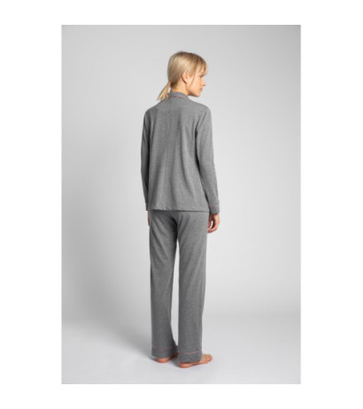 LA019 Bawełniana koszula od piżamy z kołnierzykiem - szara