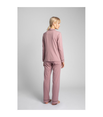 LA019 Bawełniana koszula od piżamy z kołnierzykiem - wrzosowa