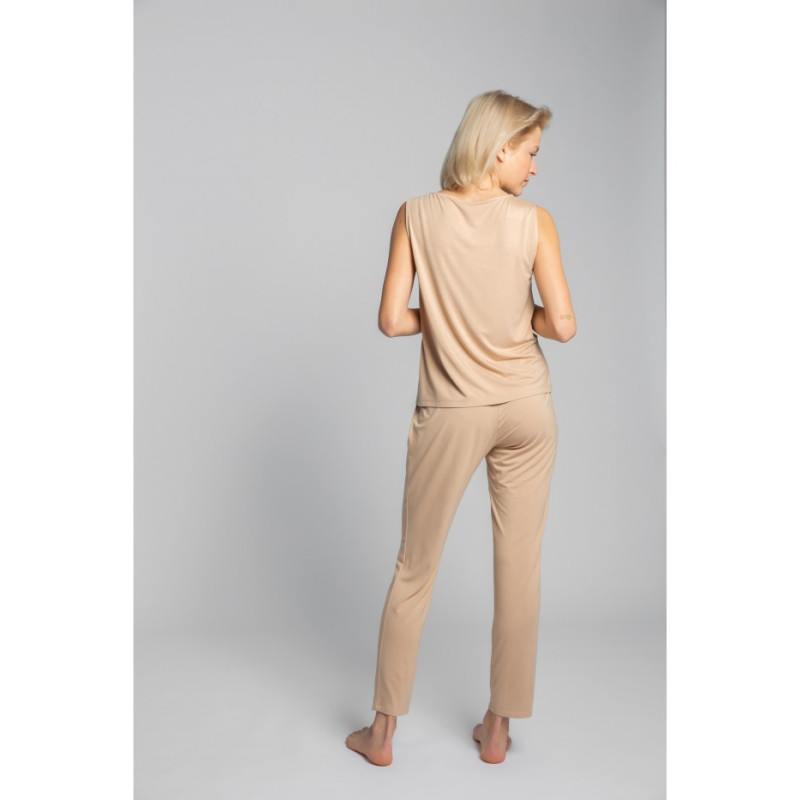 LA022 Top do spania bez rękawów z kieszonką - cappuccino
