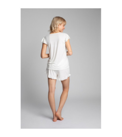 LA023 Top do spania bez rękawów z falbankami - ecru