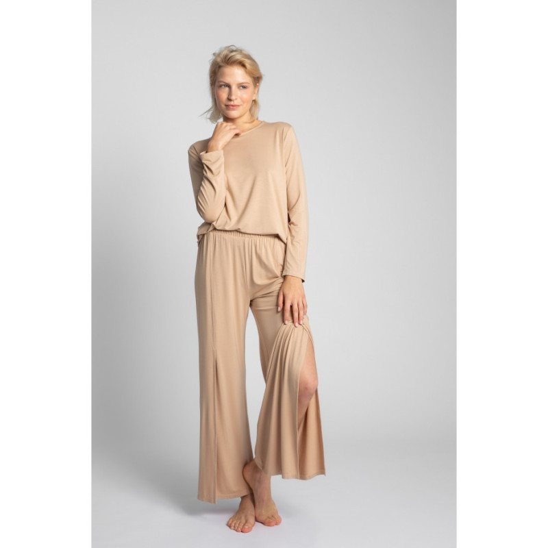 LA026 Spodnie z rozcięciami na nogawkach - cappuccino