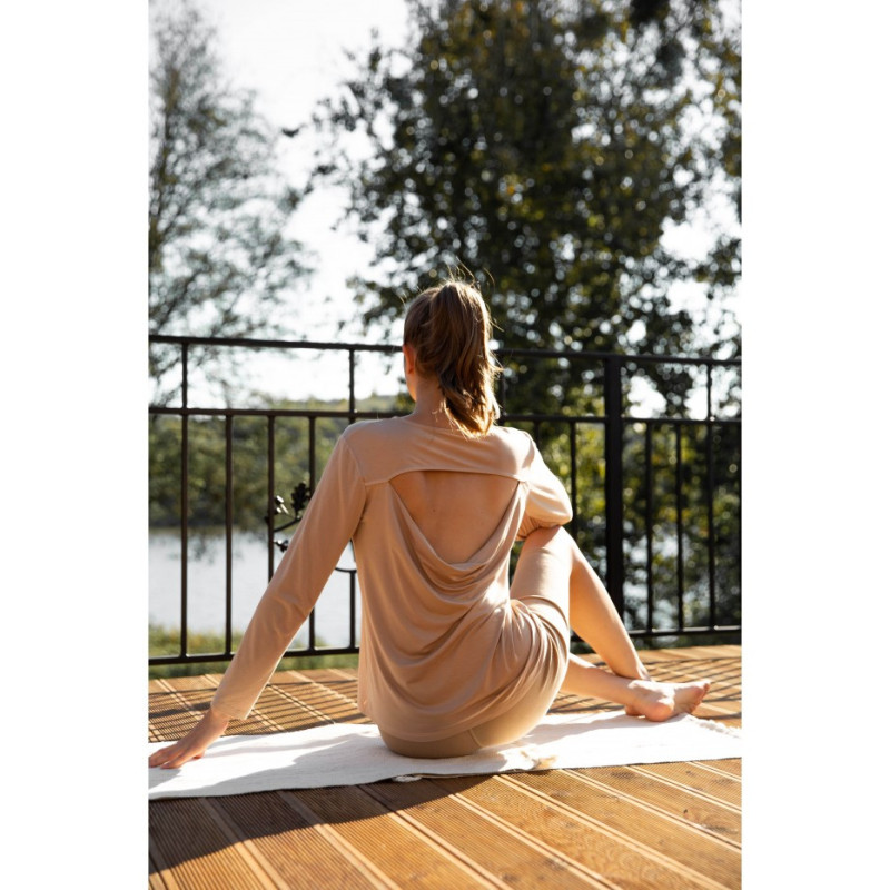 LA027 Bluzka do spania z wycięciem na plecach - cappuccino