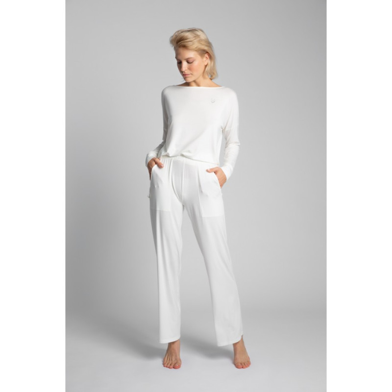 LA028 Spodnie do spania z szerokimi nogawkami - ecru