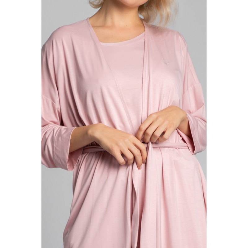 LA032 Wiskozowy szlafrok z paskiem - różowy
