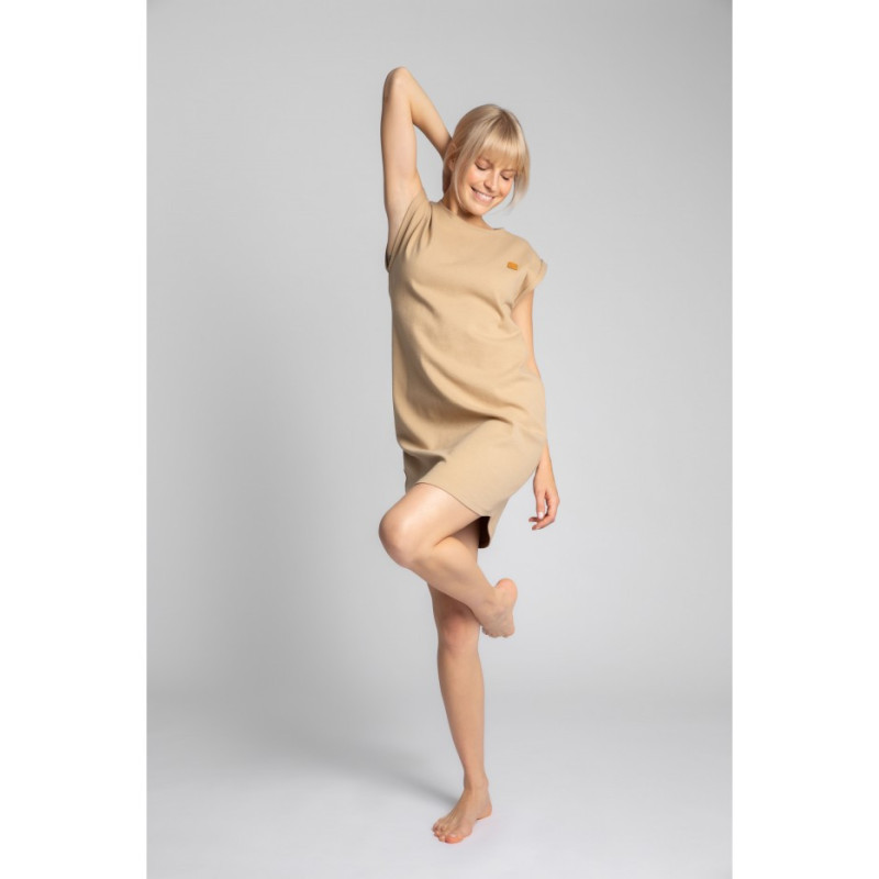 LA033 Sukienka z bawełny prążkowanej bez rękawów - cappuccino