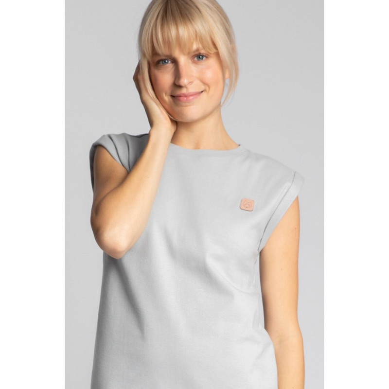 LA033 Sukienka z bawełny prążkowanej bez rękawów - popielata