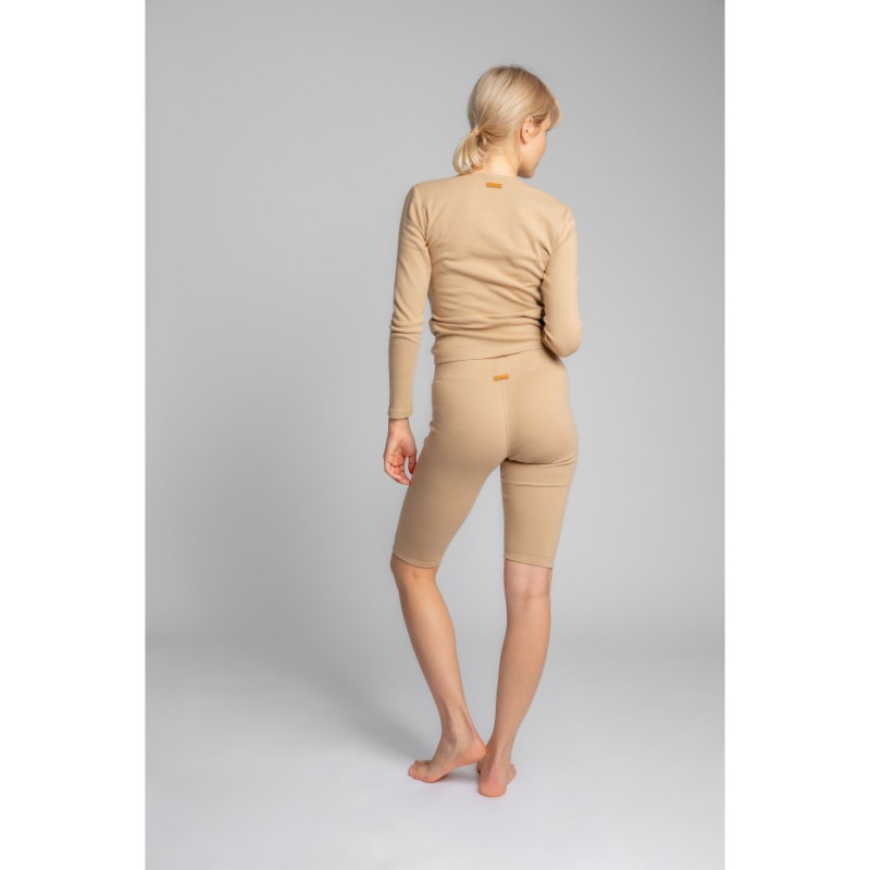 LA036 Bawełniane szorty-kolarki z dzianiny prążkowanej - cappuccino