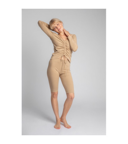 LA036 Bawełniane szorty-kolarki z dzianiny prążkowanej - cappuccino