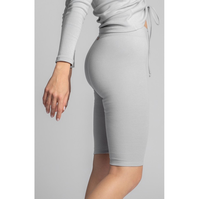 LA036 Bawełniane szorty-kolarki z dzianiny prążkowanej - popielate