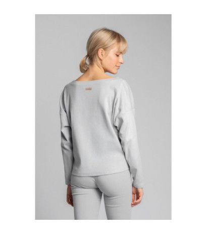 LA037 Bawełniana bluza z dzianiny prążkowanej - popielata