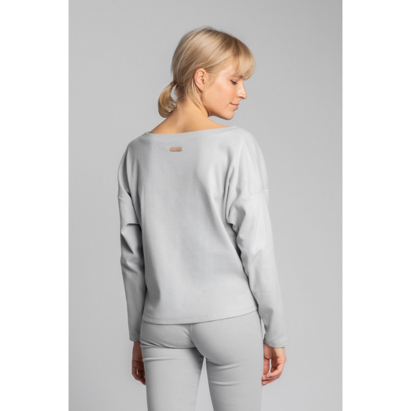 LA037 Bawełniana bluza z dzianiny prążkowanej - popielata