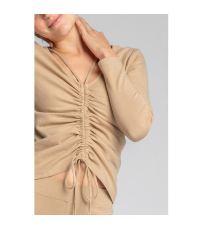 LA038 Bawełniana bluzka z dzianiny prążkowanej - cappuccino