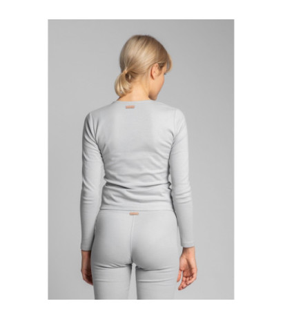 LA038 Bawełniana bluzka z dzianiny prążkowanej - popielata