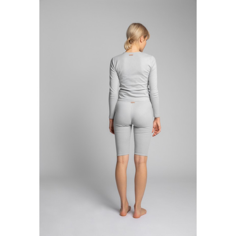 LA038 Bawełniana bluzka z dzianiny prążkowanej - popielata