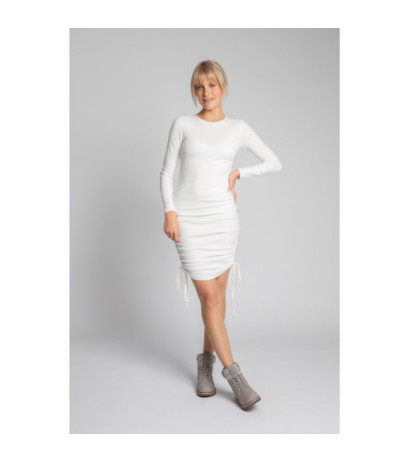 LA039 Bawełniana sukienka z dzianiny prążkowanej - ecru