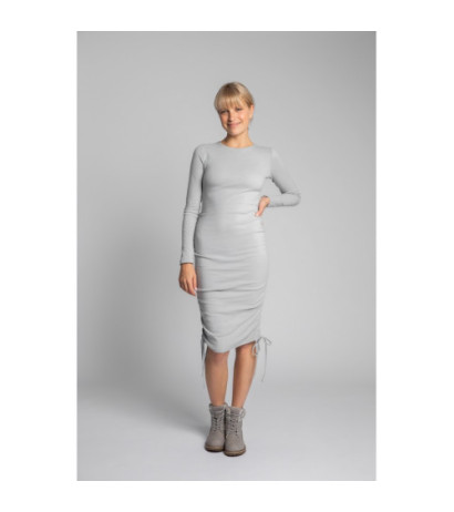 LA039 Bawełniana sukienka z dzianiny prążkowanej - popielata