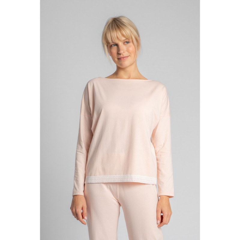 LA040 Bluzka od piżamy z koronkowym brzegiem - brzoskwiniowa