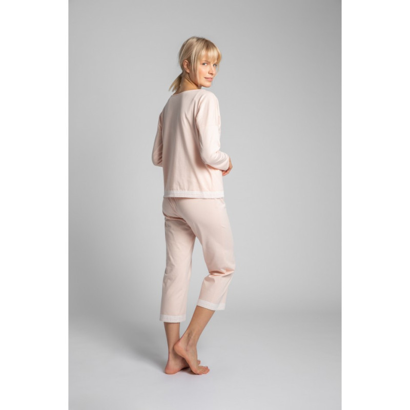 LA040 Bluzka od piżamy z koronkowym brzegiem - brzoskwiniowa