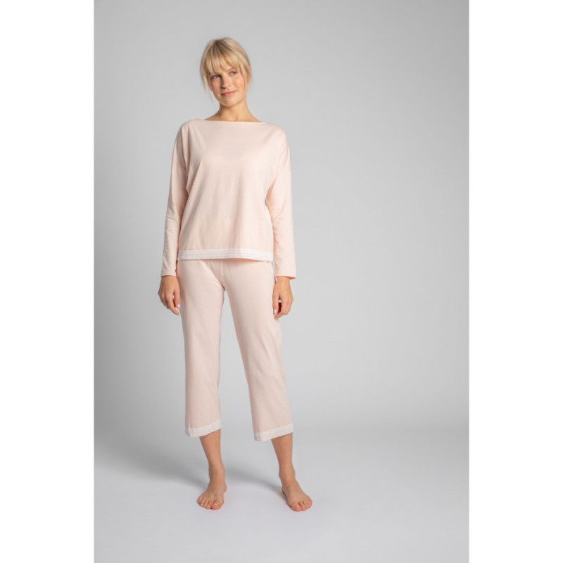 LA040 Bluzka od piżamy z koronkowym brzegiem - brzoskwiniowa