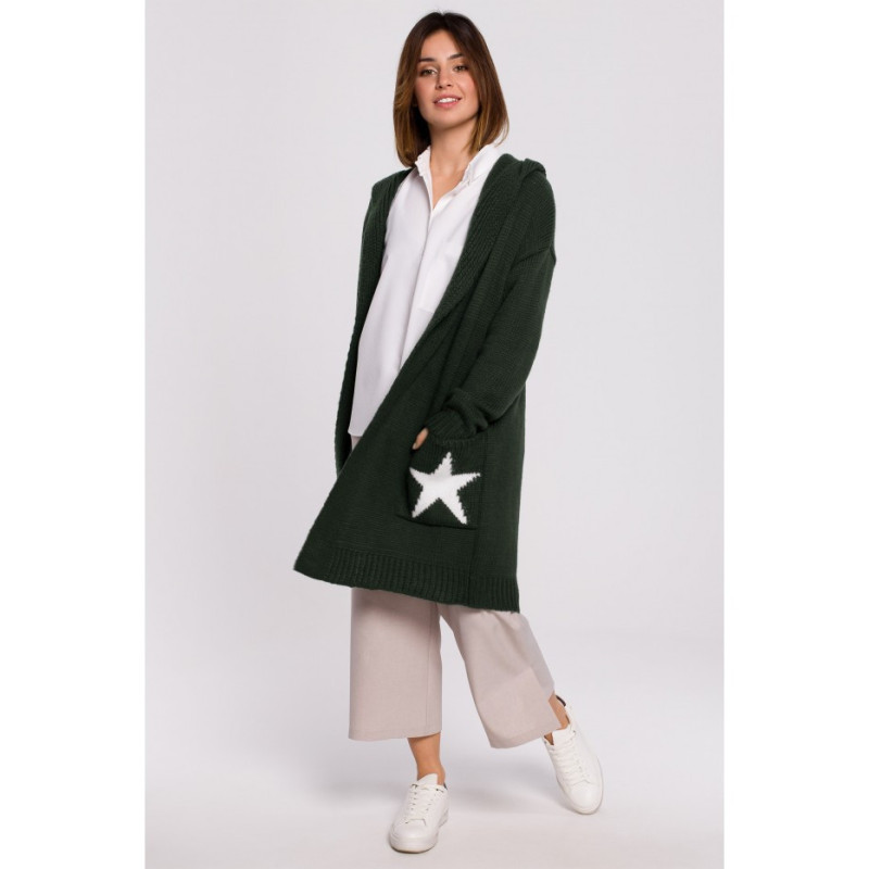 BK063 Kardigan z motywem gwiazdy - khaki