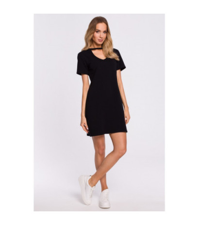 M579 Sukienka Trapezowa Z Dekoltem - czarna