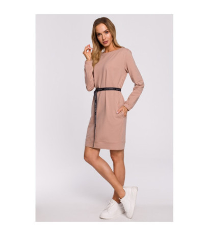 M590 Sukienka Z Regulowanym Paskiem - mokka