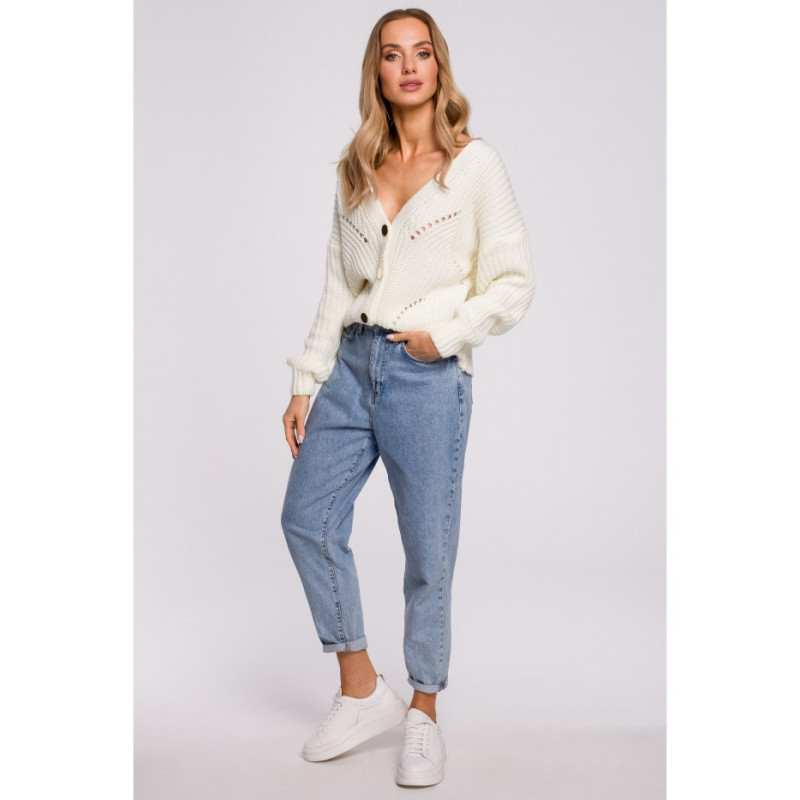 M594 Kardigan Z Ażurowym Wzorem - ecru