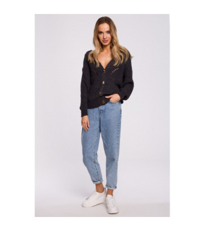 M594 Kardigan Z Ażurowym Wzorem - grafitowy