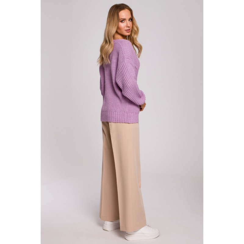 M594 Kardigan Z Ażurowym Wzorem - liliowy