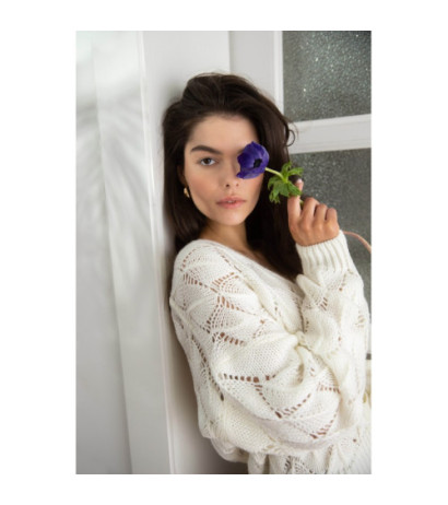 K104 Kardigan krótki na guziki - ecru