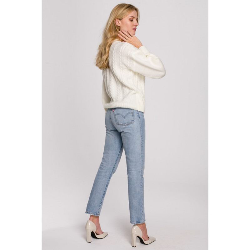 K105 Sweter krótki na zakładkę - ecru