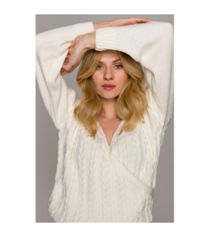 K105 Sweter krótki na zakładkę - ecru