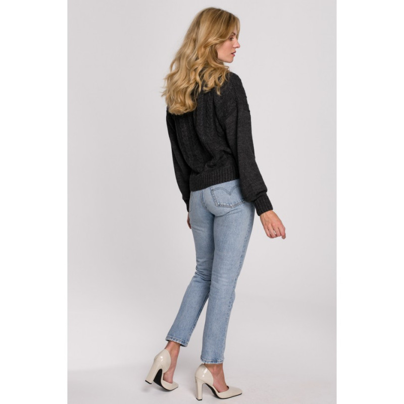 K105 Sweter krótki na zakładkę - grafitowy