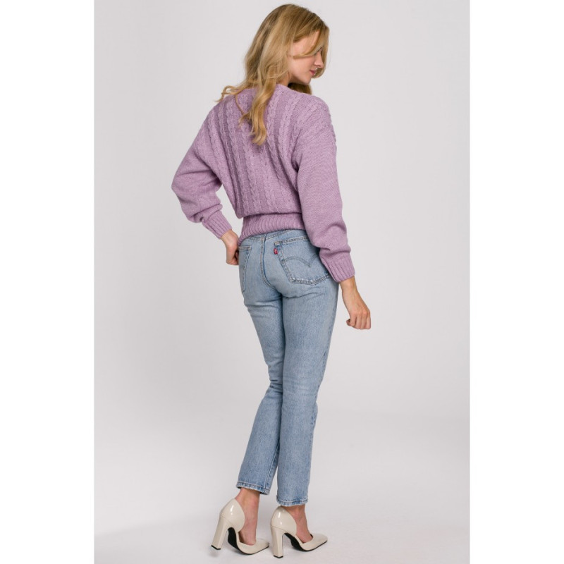 K105 Sweter krótki na zakładkę - liliowy