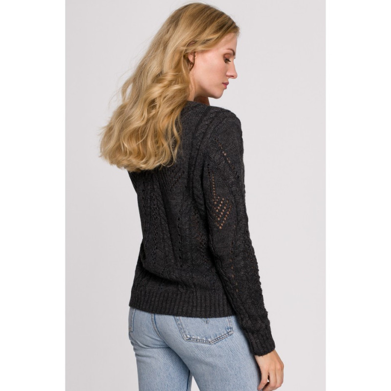 K106 Sweter krótki ażurowy - grafitowy