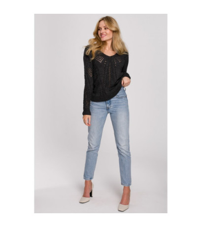 K106 Sweter krótki ażurowy - grafitowy